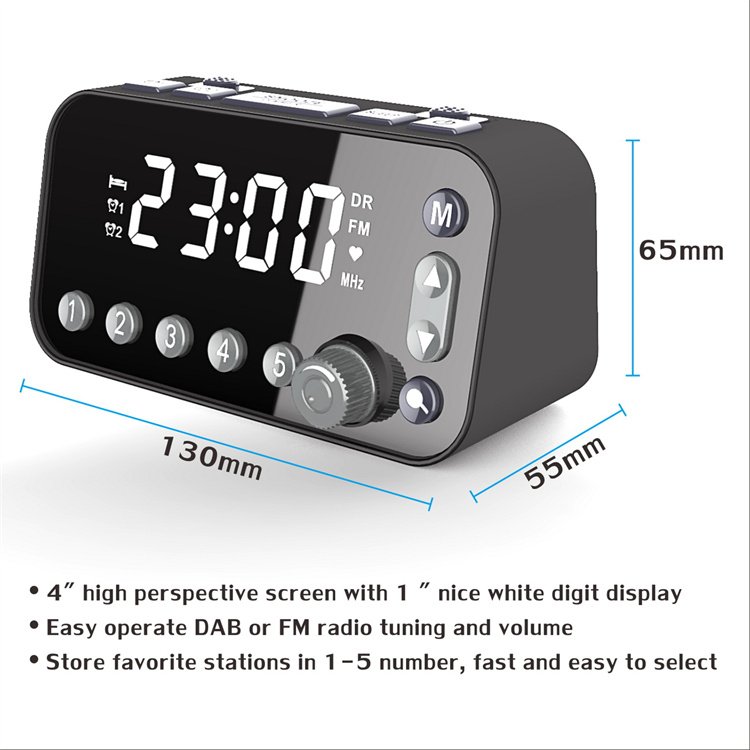 DAB+/FM Radio with 3 Adjustable Brightness Portable Alarm Clock Speaker