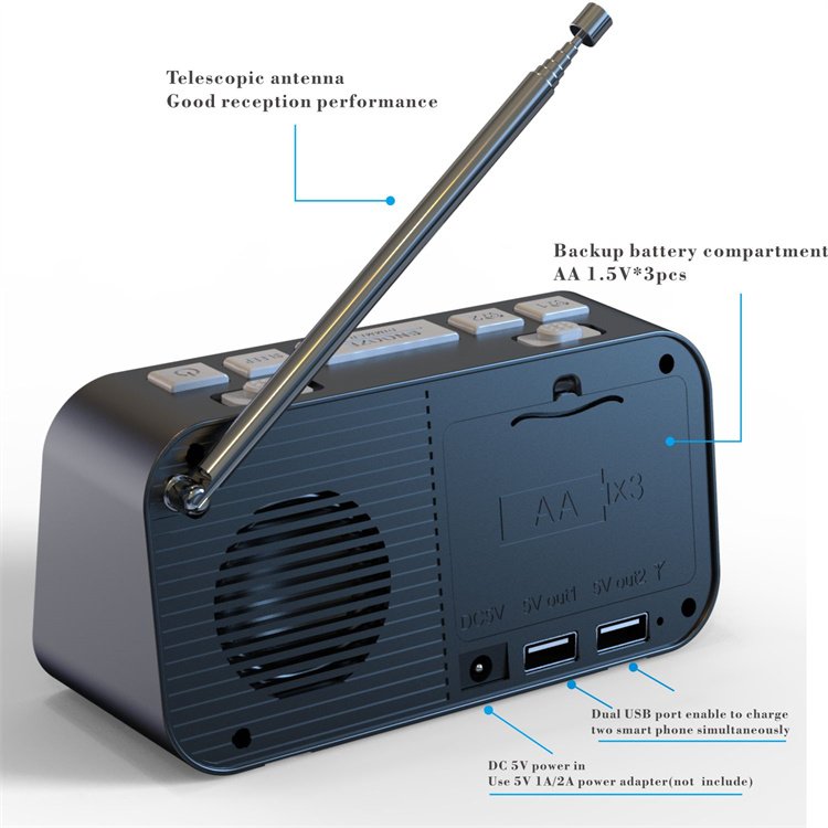 DAB+/FM Radio with 3 Adjustable Brightness Portable Alarm Clock Speaker