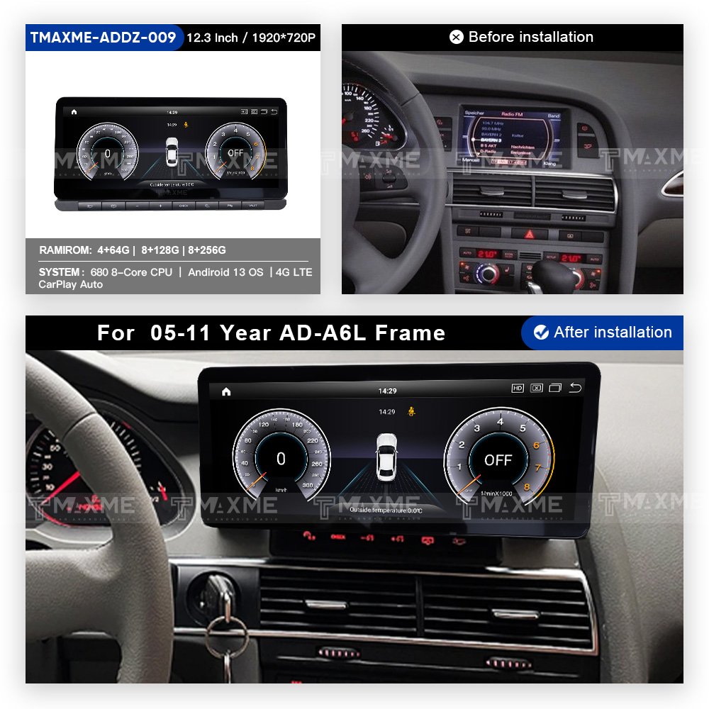 Maisimei 12.3inch android car multimedia player for-Audi A6L 2005-2011 Qualcomm 680 Android 13 stereo touch screen car play auto