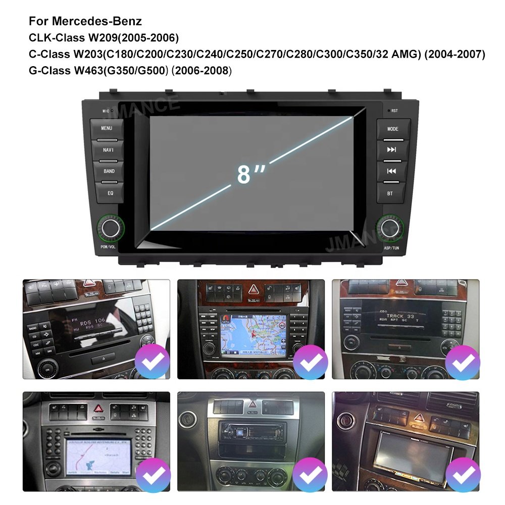 Jmance 8Inch Headunit Dashboard For Mercedes C Class W209 2005 2006 Frame Android Auto Carplay Car Audio Double Din Stereo
