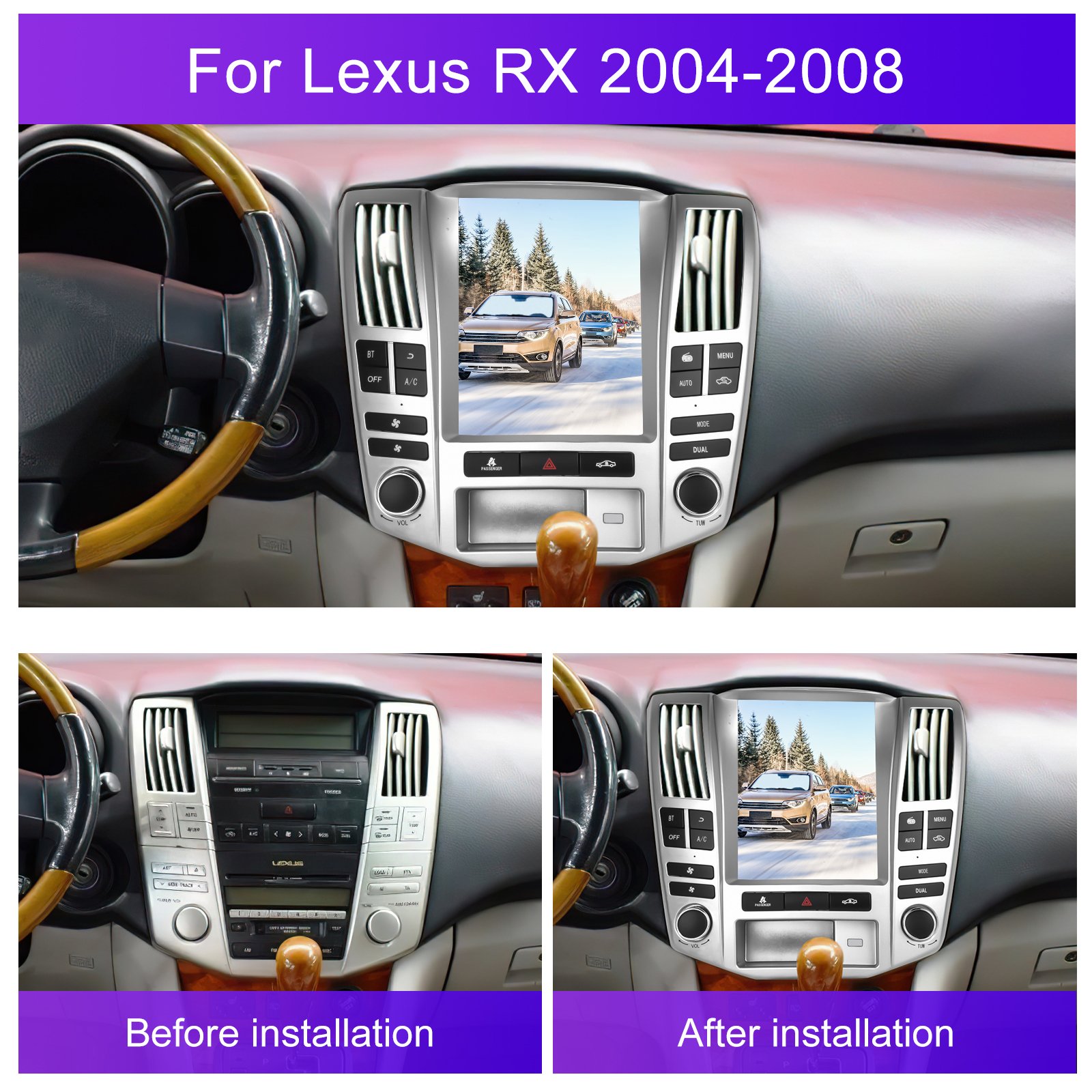 Podofo 9.7Inch Android Car Stereo 1+32G/2+64G Carplay For Lexus RX 2004-2008 Auto Electronics Android Auto BT GPS WIFI