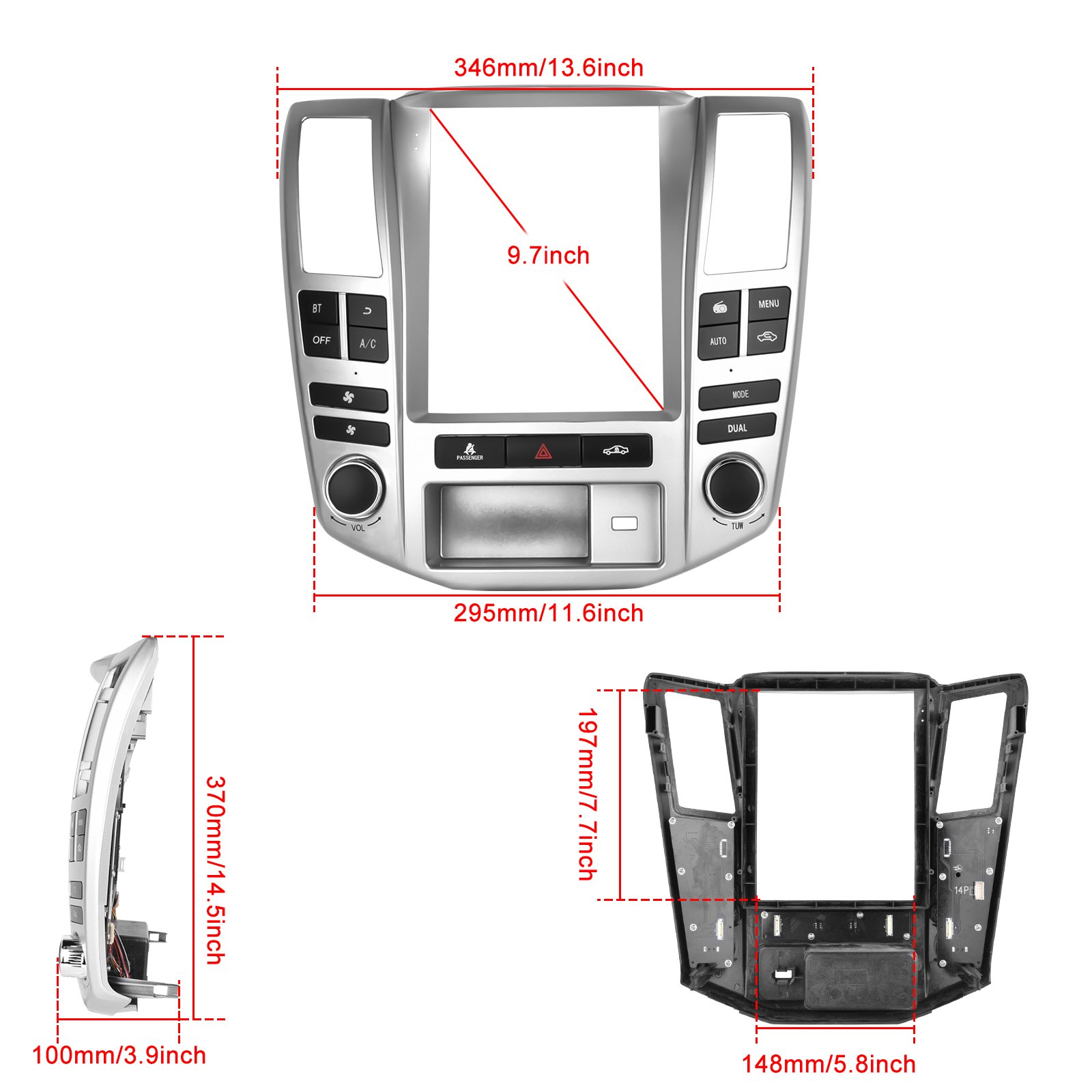 Podofo 9.7Inch Android Car Stereo 1+32G/2+64G Carplay For Lexus RX 2004-2008 Auto Electronics Android Auto BT GPS WIFI
