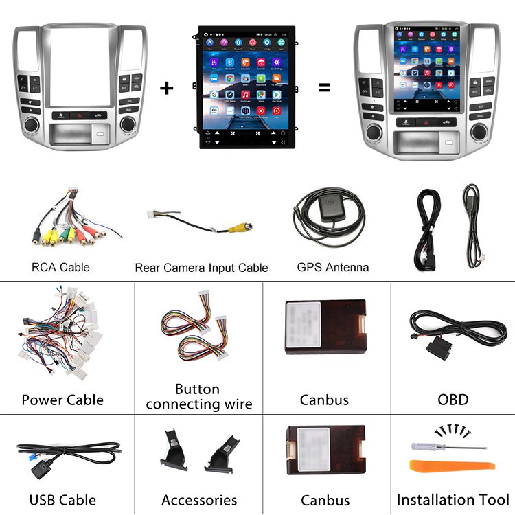Podofo 9.7Inch Android Car Stereo 1+32G/2+64G Carplay For Lexus RX 2004-2008 Auto Electronics Android Auto BT GPS WIFI