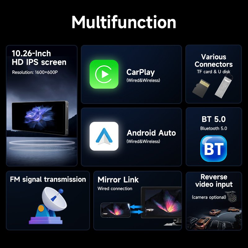 10.26"/9.3" Car Mirror Video Recording Wireless Carplay Wireless Driving Recorder Android Auto Android Auto DVR GPS Navigation