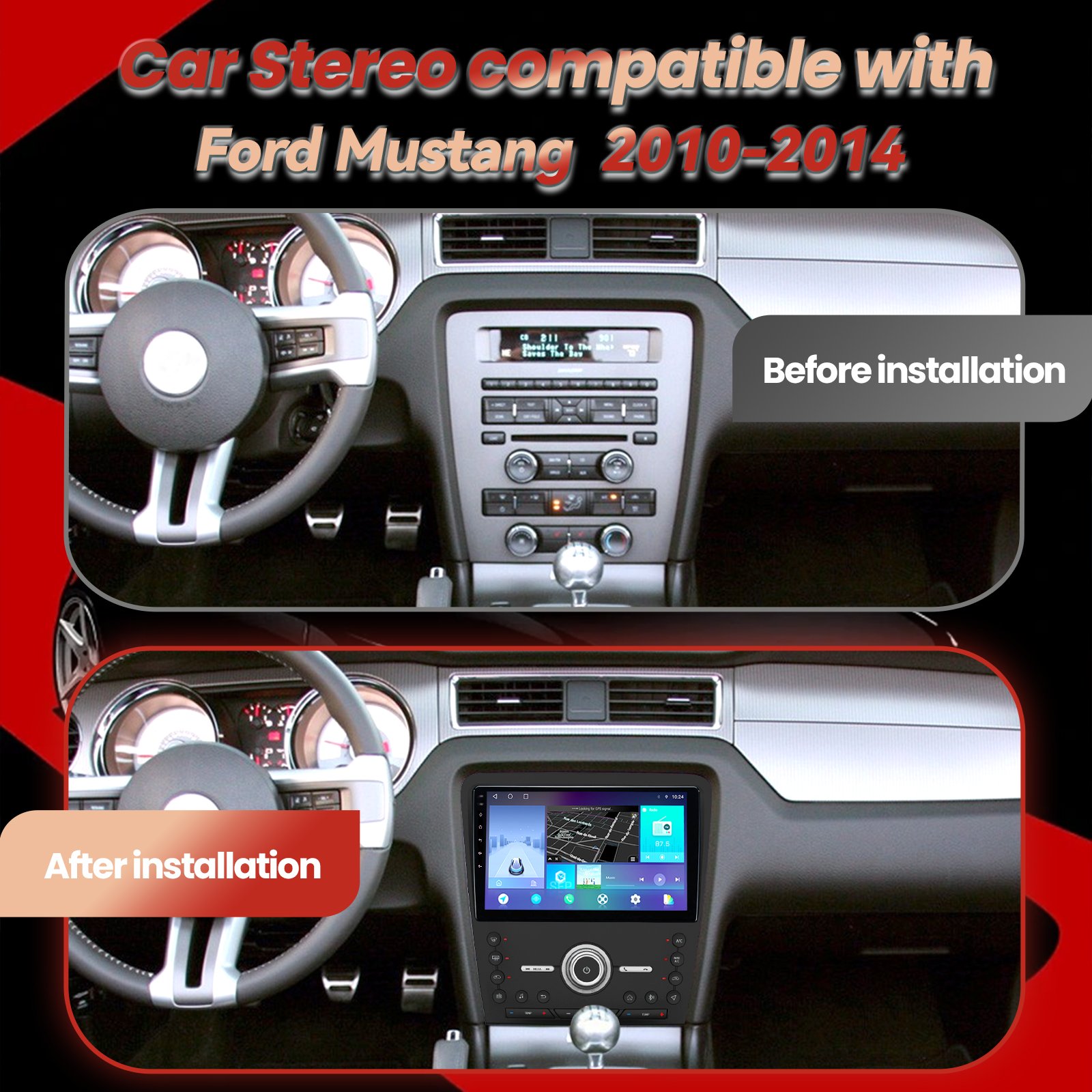 Simple soft 10" GPS Navigation head unit Multimedia Player Android 8 core 64GB car stereo radio for Ford Mustang 2010-2014 car