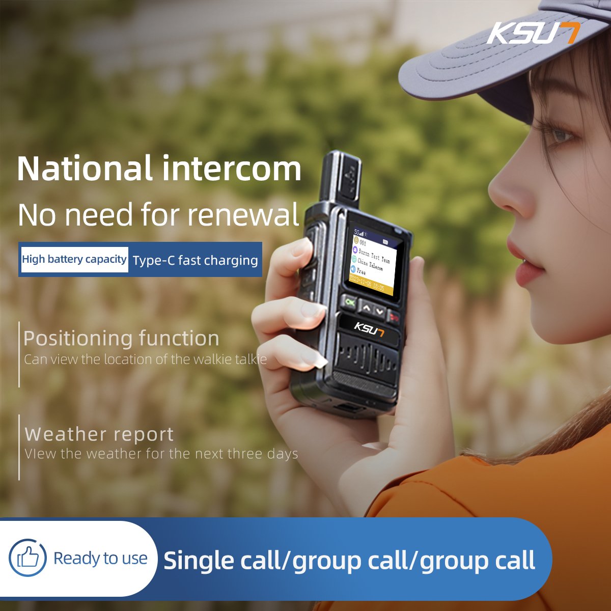 KSUN CT19 POC Global Network Radio 4G Walkie Talkie Type-C IP55 GPS PTT Two Way Radio