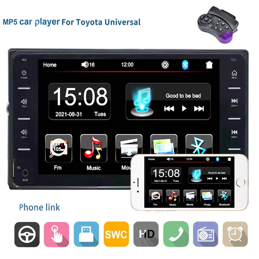 Car Stereo Radio FM Audio SWC Rear View Camera BT 7 Inch 2Din Car Radio MP5 Player For Toyota Collora