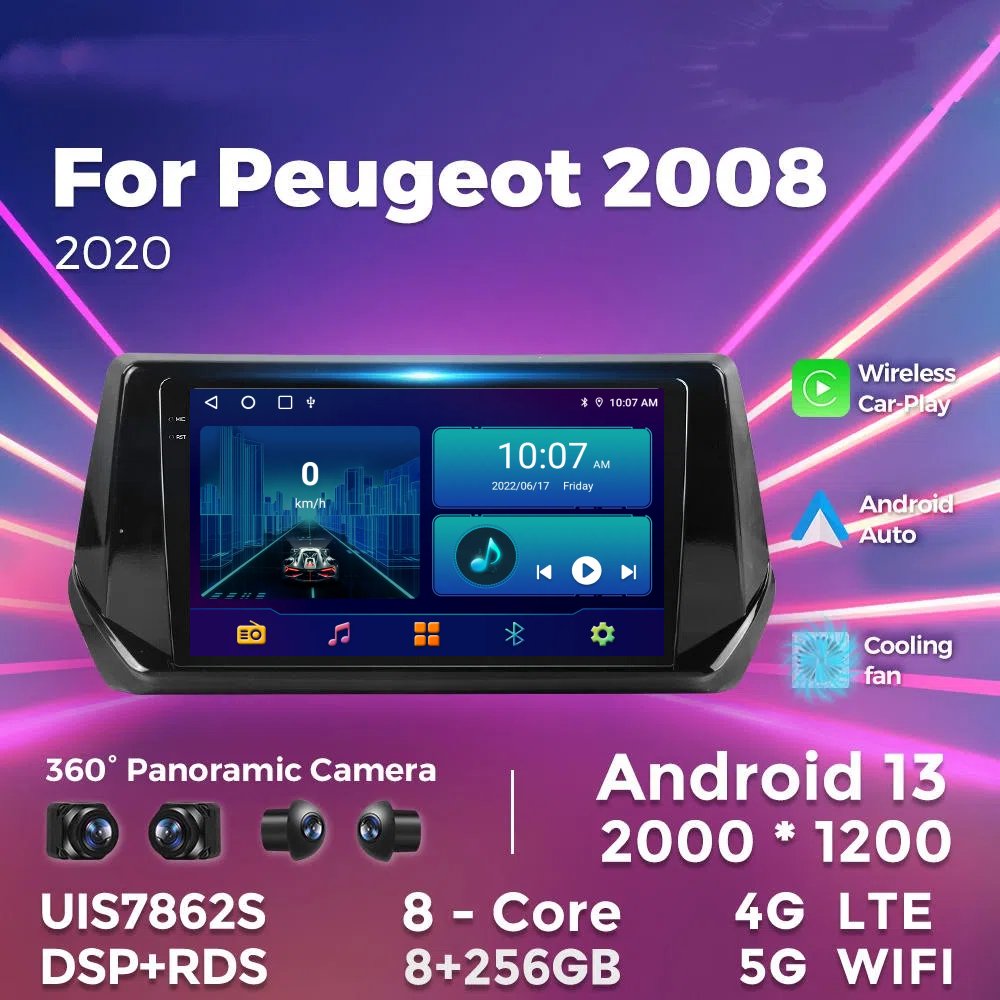 9inch Android 13 Touch screen AUTO CarPlay BT Navigation DVD player for Peugeot 2008-2020 Car Radio Android Player