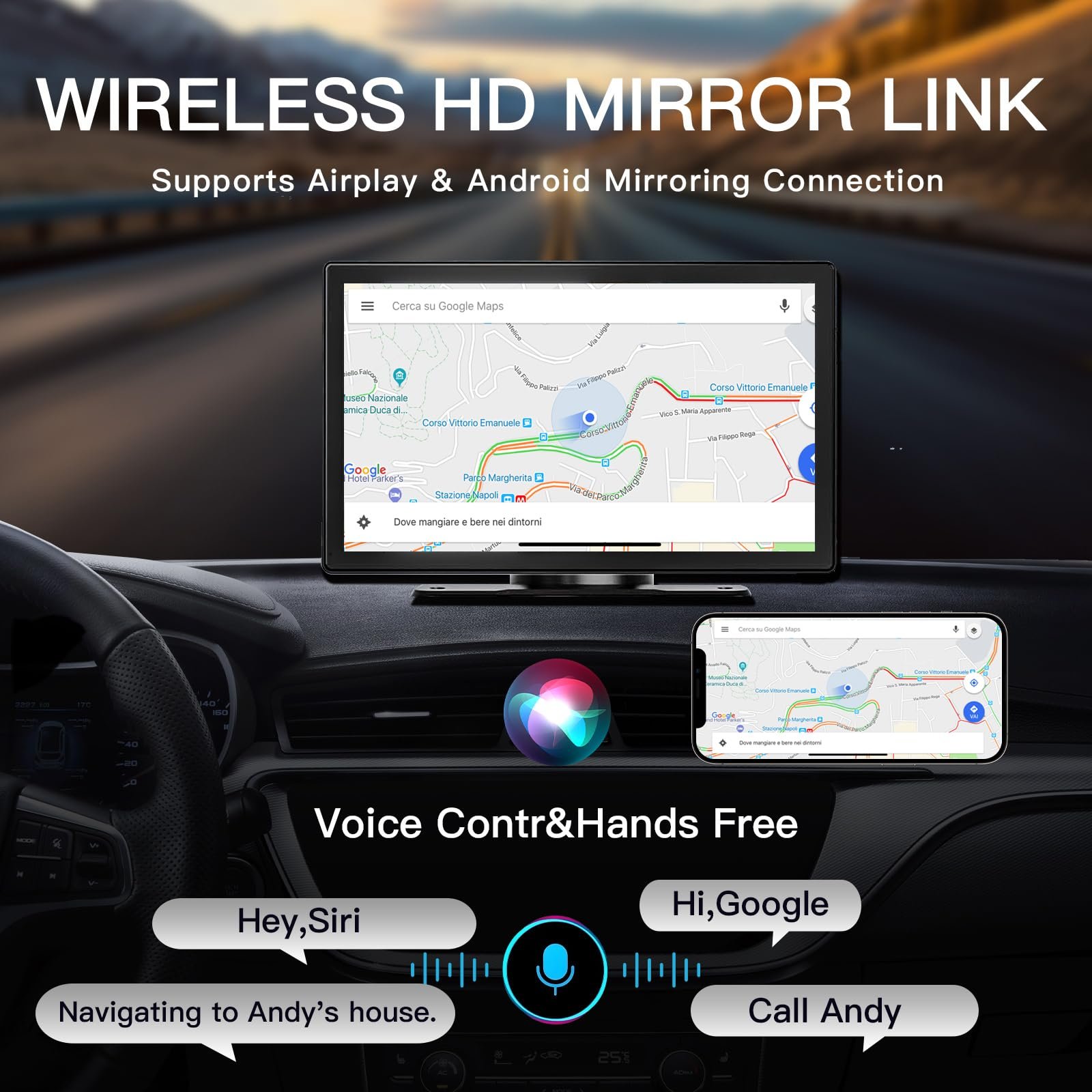 CARABC 9 Inch Carplay Screen Apple Wireless And Android Auto Car Touch Screen Display Rear Camera MP5 Radio Video Car Player