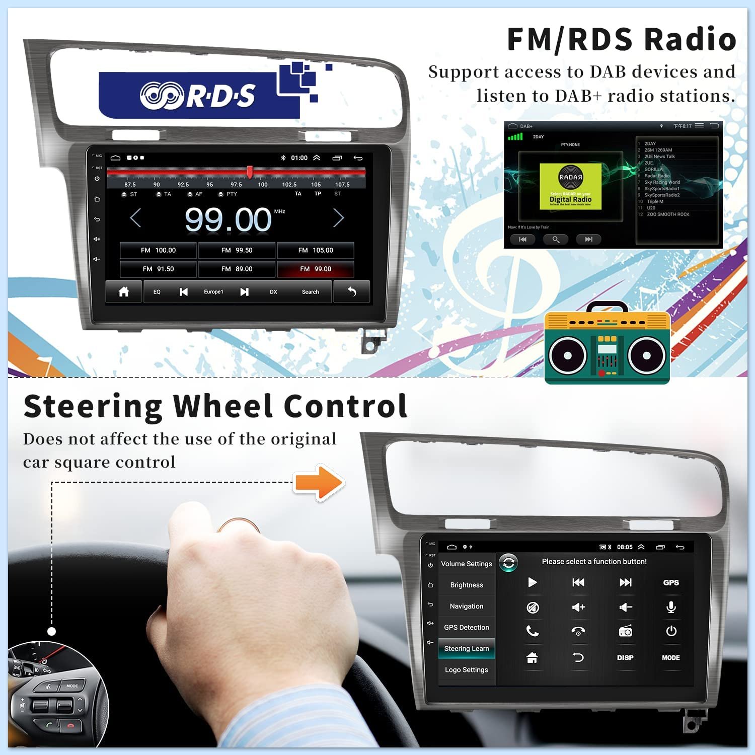 Podofo 10.1'' Android Car Radio For Volkswagen Golf 2013-2018 Autoradio Carplay Android Auto GPS Wifi Hifi Audio FM RDS