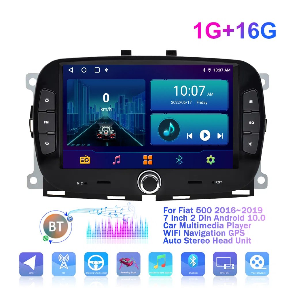 1+16G Wireless Carplay & Android Auto GPS Wifi FM DVR For Fiat 500 2016-2019 Android Car Radio Multi Screen Display