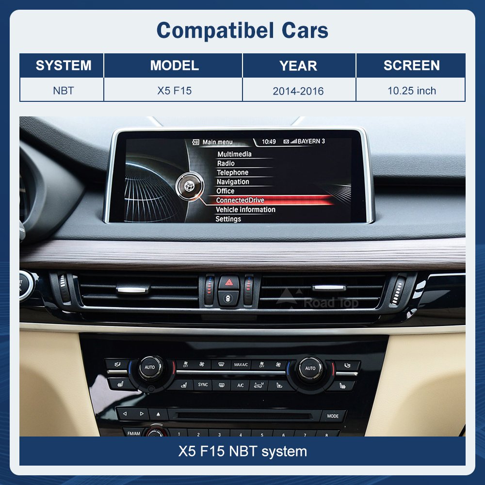 Road Top 1920*720 Resolution Display Stereo GPS Navigation Car Radio 10.2/12.3 Linux Carplay Screen For BMW X5 F15 2014-2016 NBT