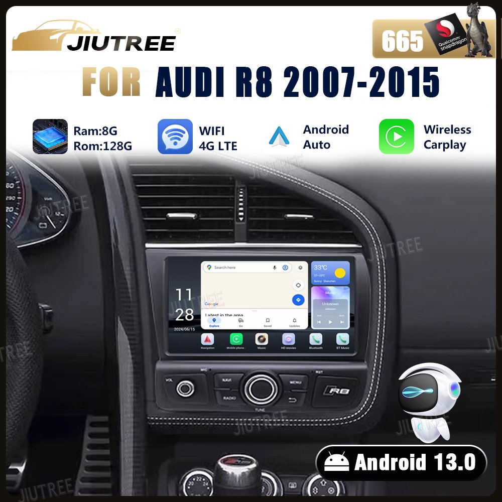 Android 13 For Audi R8 2007-2015 Car GPS Navigation Auto Stereo HeadUnit Multimedia Radio Recorder Music videoPlayer Carplay