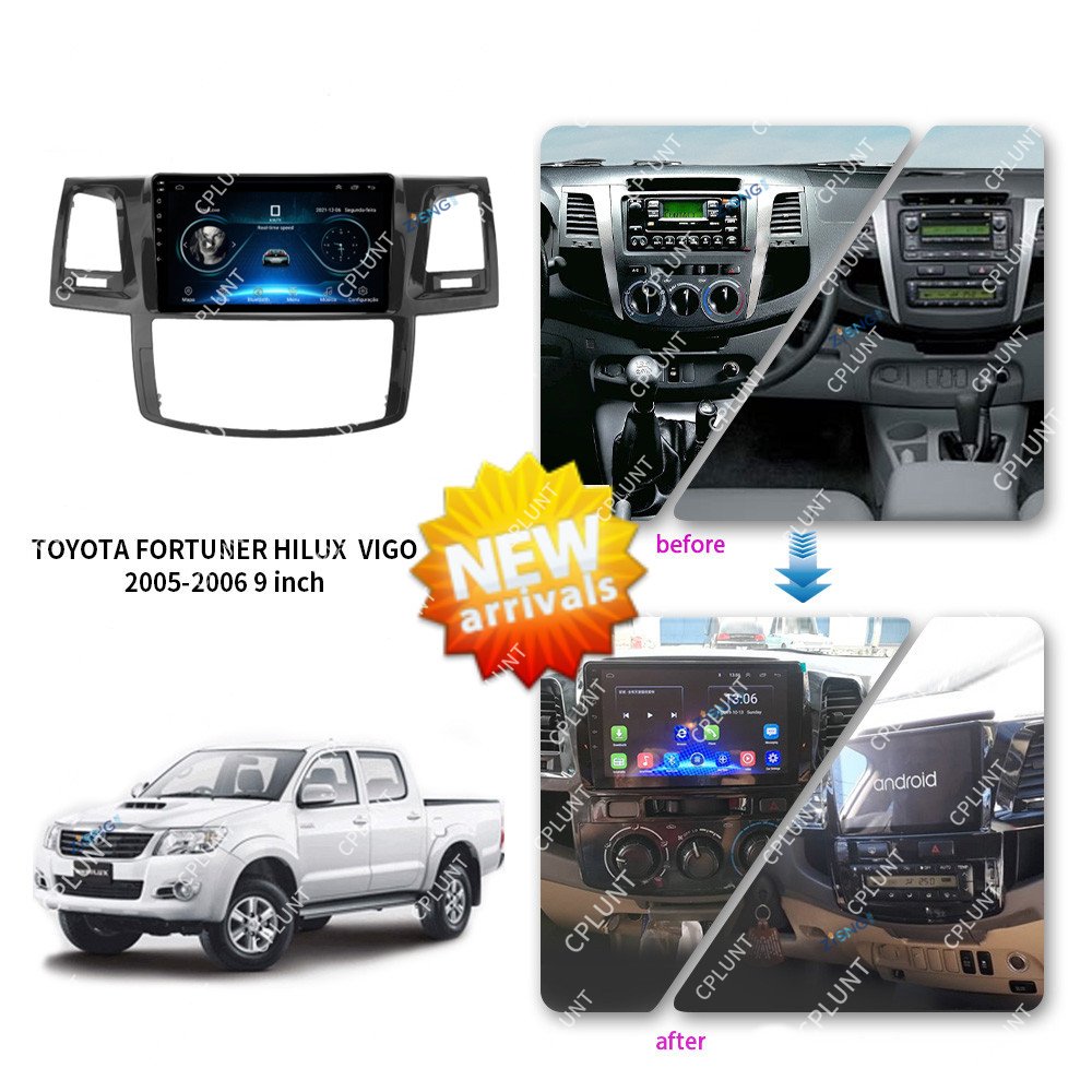 Car DVD Player Frame For TOYOTA FORTUNER HILUX VIGO 2005-2006 MT AC 9INCH Android radio Farme stereo