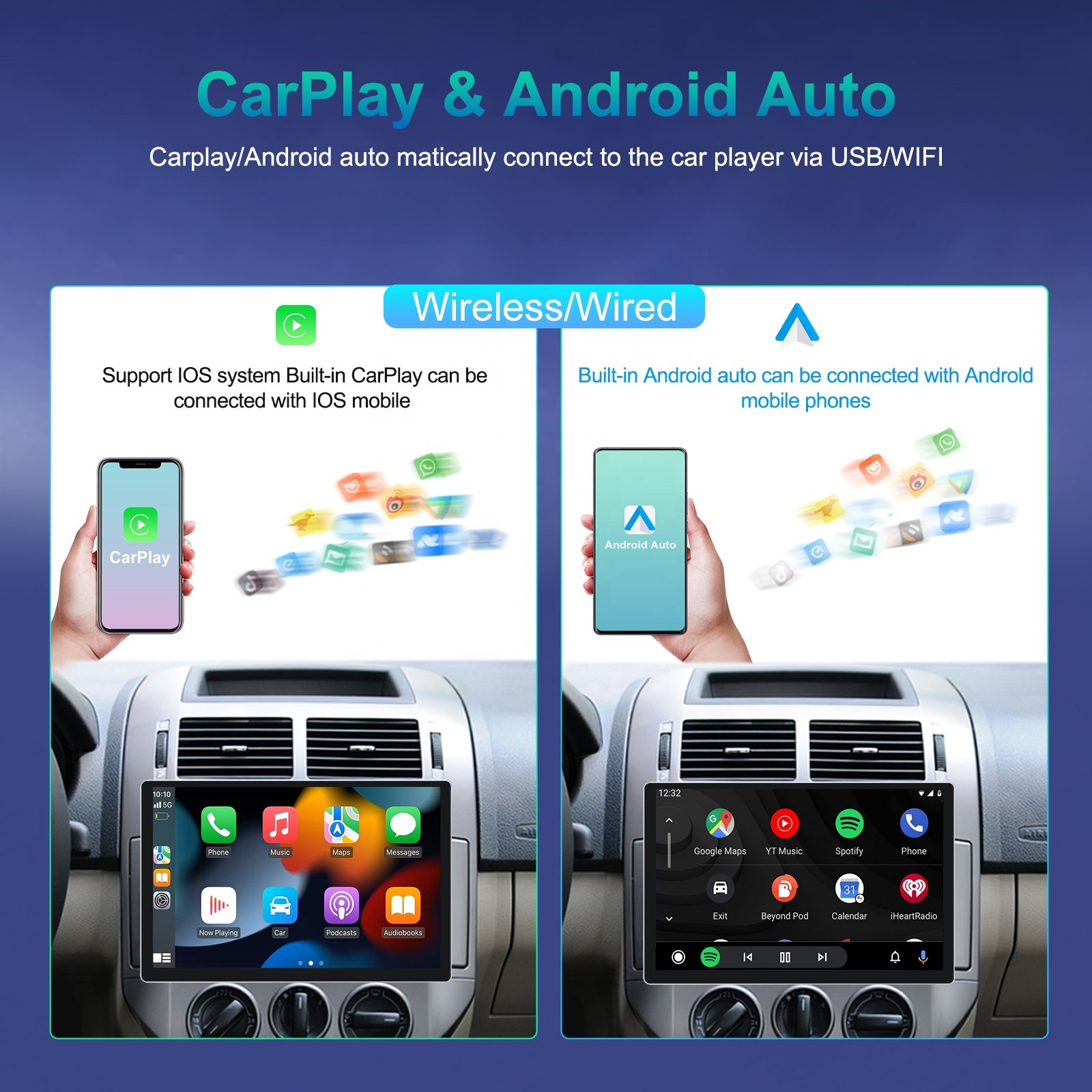 Podofo 13.1'' 2K IPS Large Screen 8-Core 4+64GB Android Car Stereo CarPlay Car Radio with 4G Modem Android Auto WiFi GPS DSP RDS