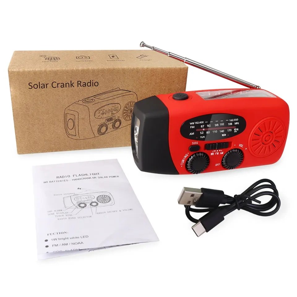 Cheap Solar Crank Portable Emergency Radio 2000mAh Rechargeable Emergency Radio WB NOAA Power Charger