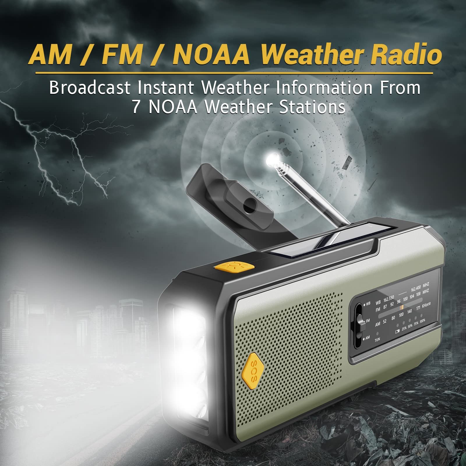 High Quality 2000mAh Emerncy Solar Hand Crank Charr Multifunctional Portable Radio With Speaker Weather-Resistant Use