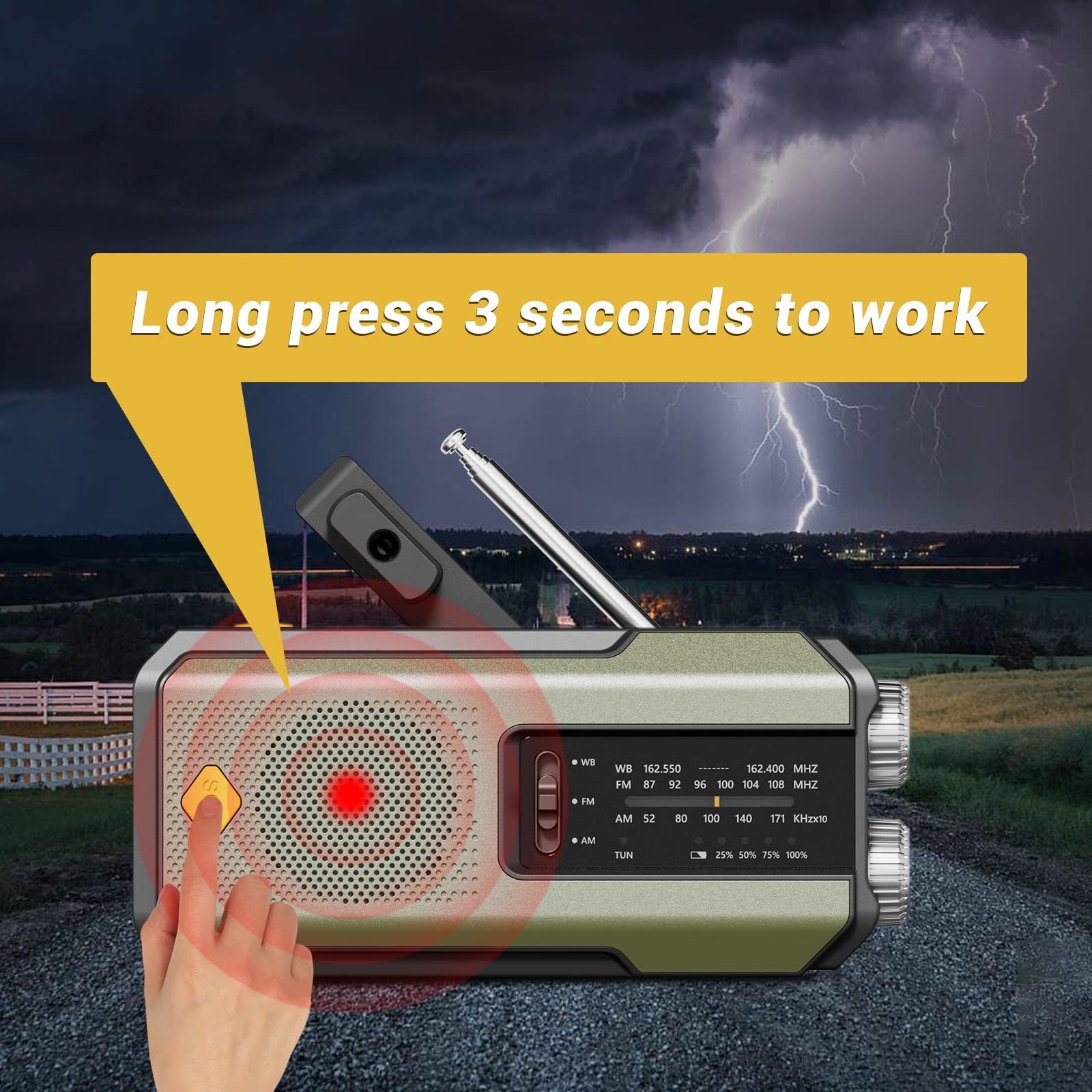 High Quality 2000mAh Emerncy Solar Hand Crank Charr Multifunctional Portable Radio With Speaker Weather-Resistant Use