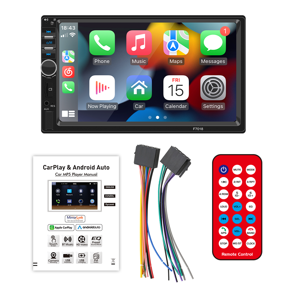 Bestree new design universal double 2 din 7 inch car radio mp5 carplay F7018C radio de coche wired carplay android auto stereo