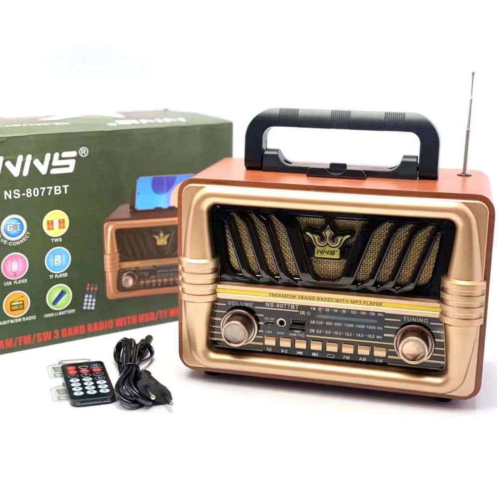 Old style portable wooden finish desktop radio big size AC charge vintage radio 12W output wireless retro speaker with am fm