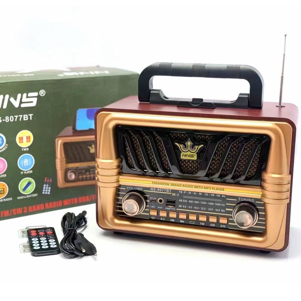 Old style portable wooden finish desktop radio big size AC charge vintage radio 12W output wireless retro speaker with am fm