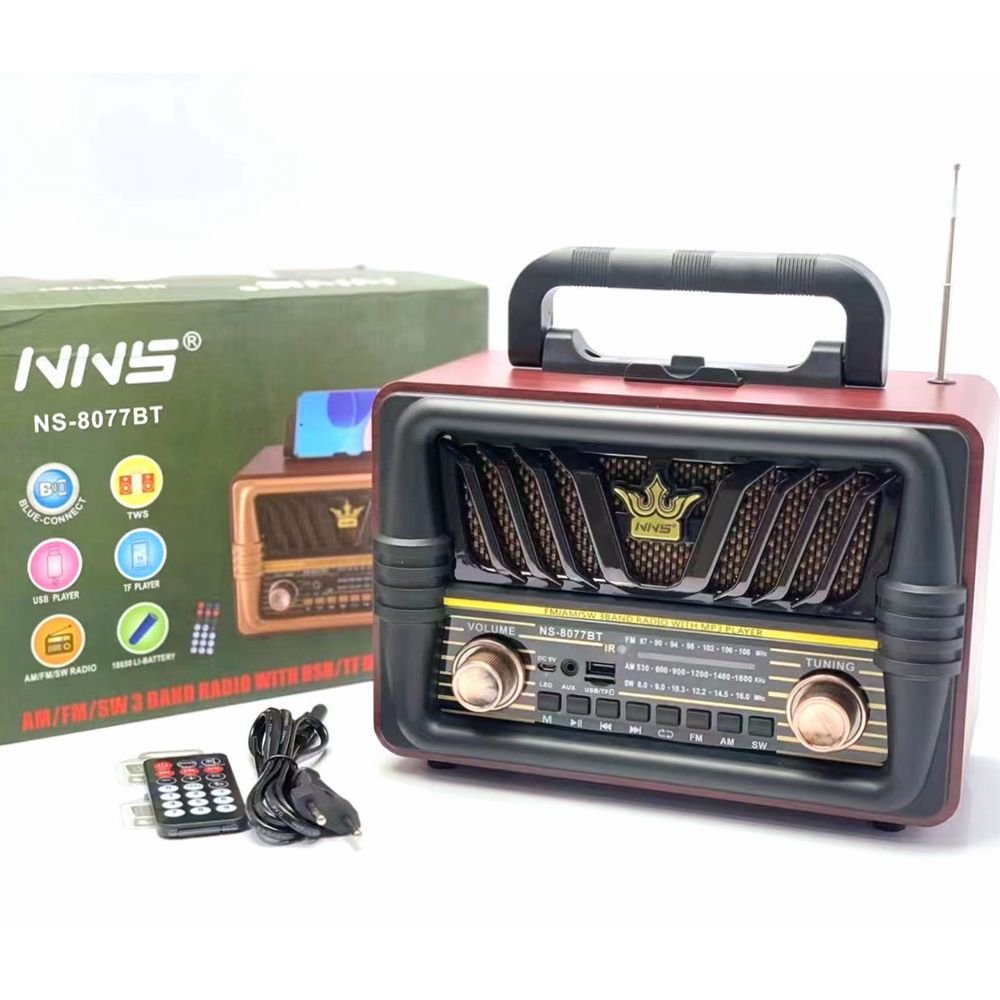 Old style portable wooden finish desktop radio big size AC charge vintage radio 12W output wireless retro speaker with am fm