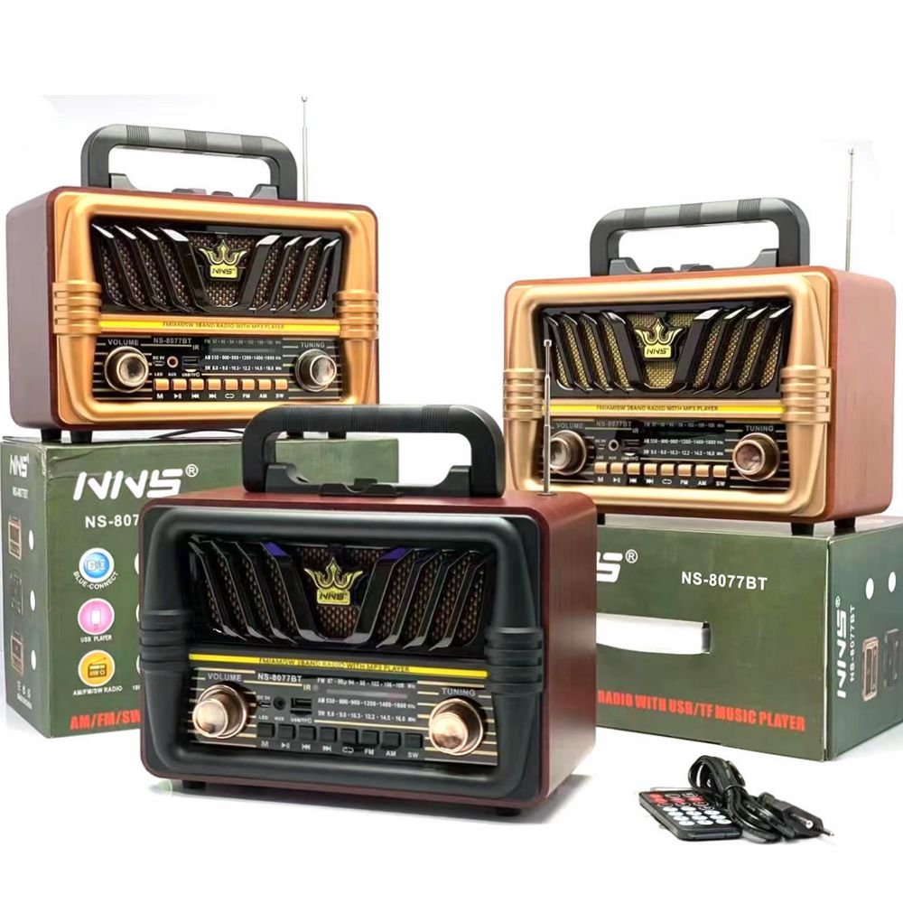 Old style portable wooden finish desktop radio big size AC charge vintage radio 12W output wireless retro speaker with am fm
