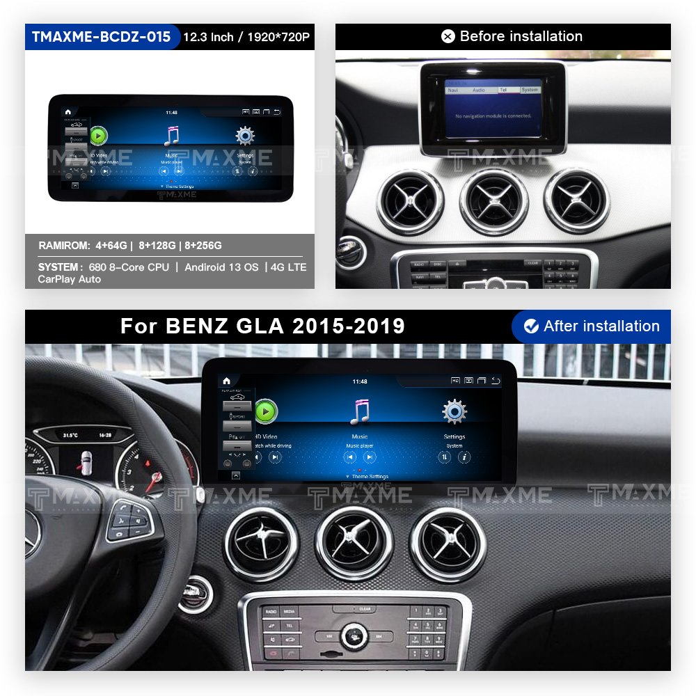 12.3inch dashboard touch screen Qualcomm 680 car multimedia player for-Mercedes-Benz GLA 2015-2019 car radio carplay dsp gps