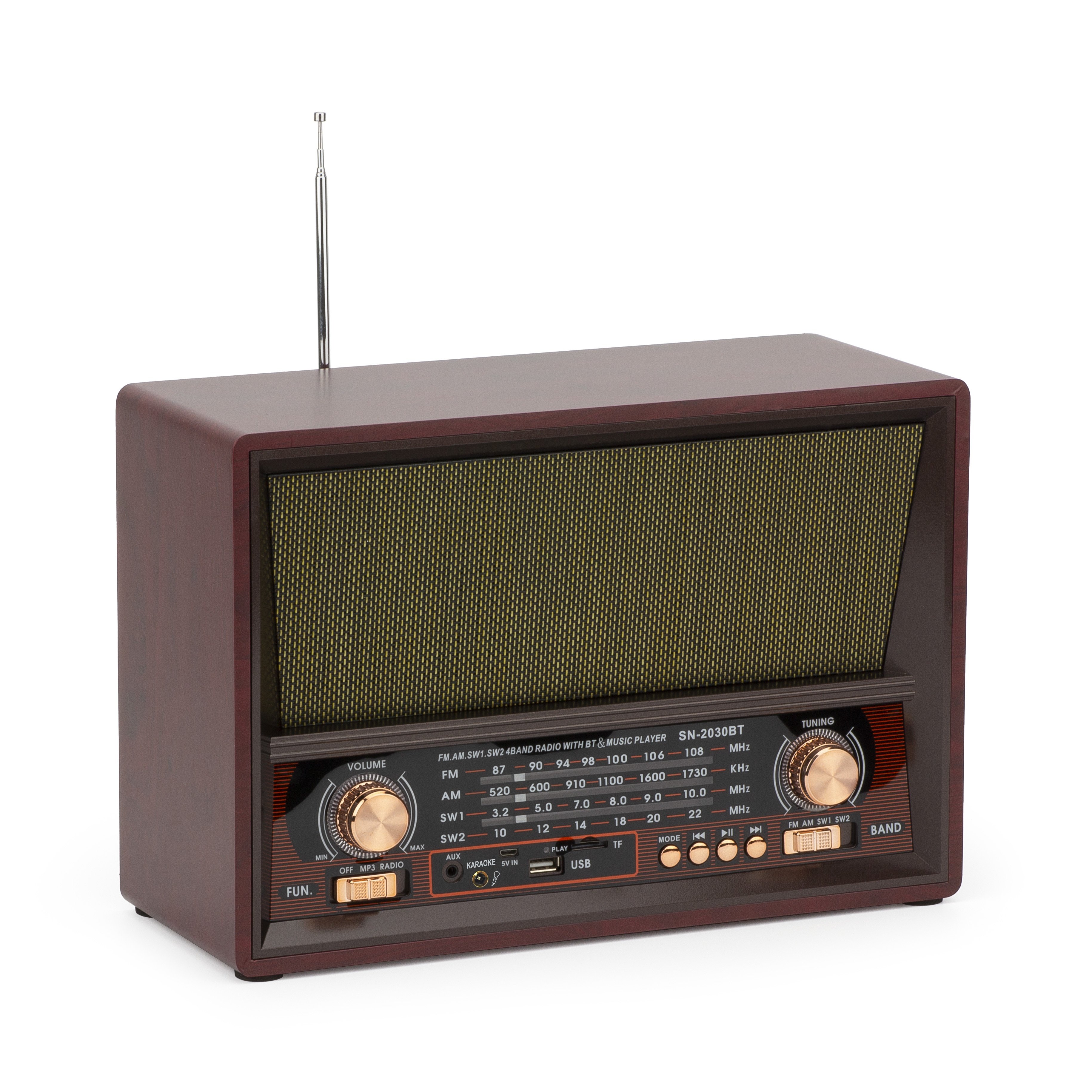 Ama Zon Hot Selling Wooden Stereo radio 4-band With Bluetooth USB TF Function Sound Quality Vintage Wooden Box Brand radio