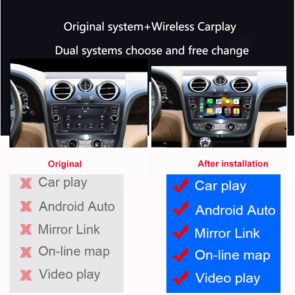 Dckloer Smart Carplay Box For Bentley Mulsanne 2011-2019 Mirroring Navigation Car Radio Android Auto Wireless Carplay Plug Play