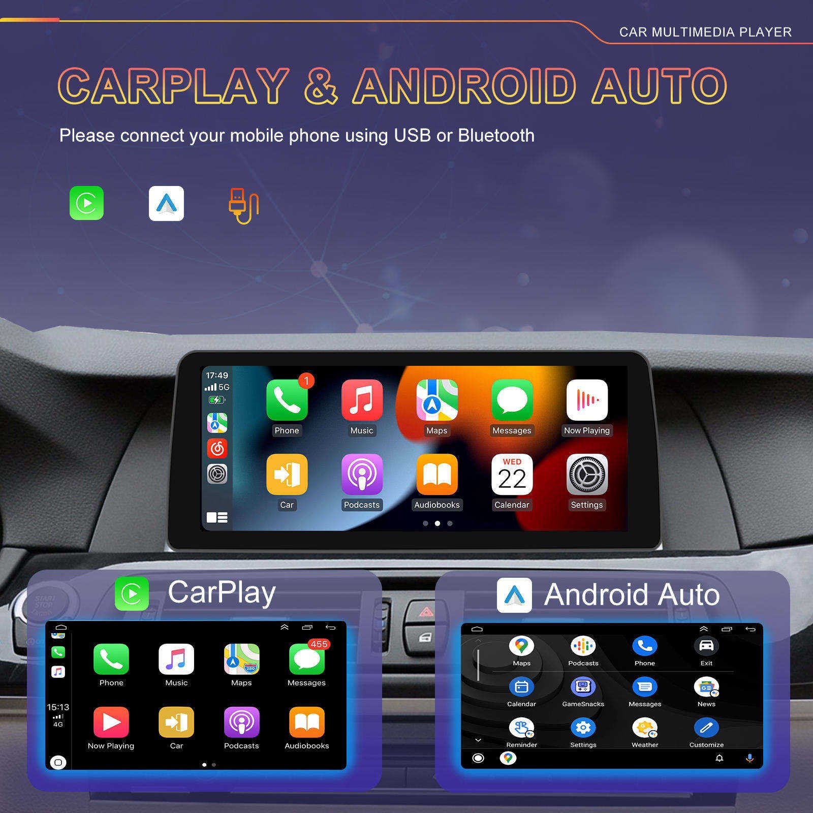 10.33 inch 1920*720 car radio gps navigation with carplay wifi multimedia 8core cpu 4+64g for bmw x3 f25 android screen