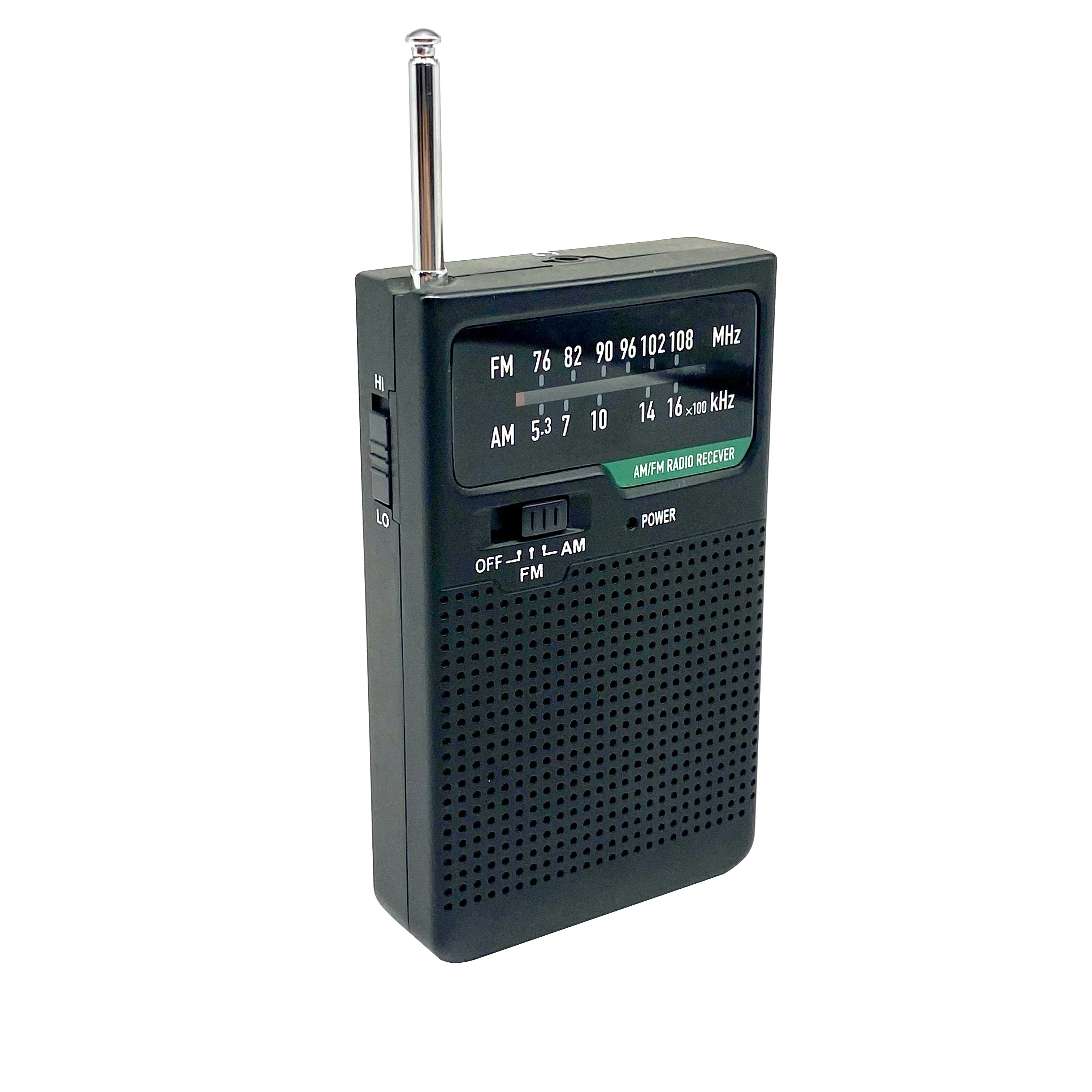 AM.FM pocket radio with speaker & telescopic antenna