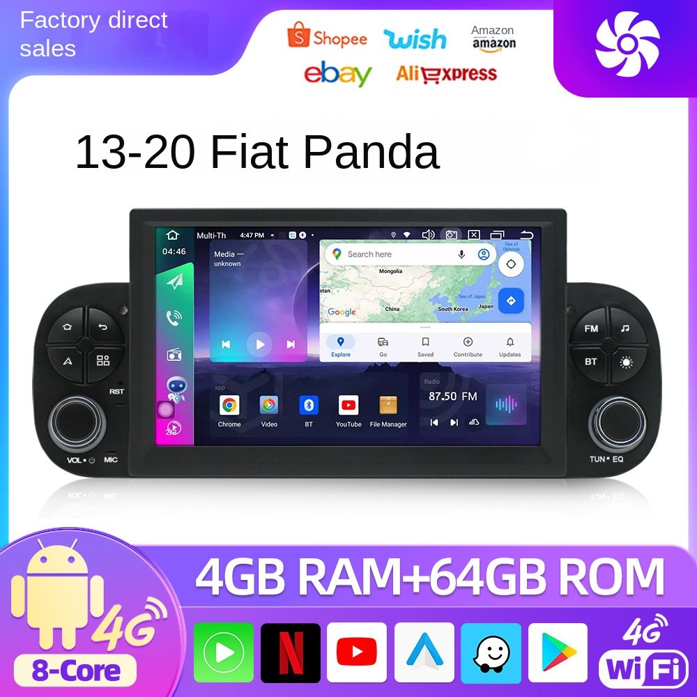 Android Navigation Wireless CarPlay Player 2 Din Large Touch Screen All-in-One Stereo GPS Radio For Fiat Panda car