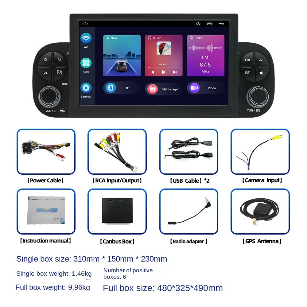 Android Navigation Wireless CarPlay Player 2 Din Large Touch Screen All-in-One Stereo GPS Radio For Fiat Panda car