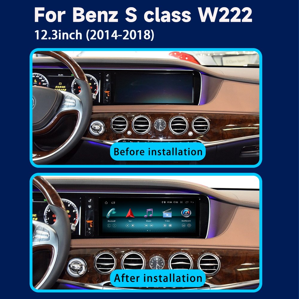 LELV 12.3 Inch Qualcomm 665 8+64GB Touch Screen Carplay Car DVD Player Android 14 Radio Multimedia For S Class W222 2013-2017