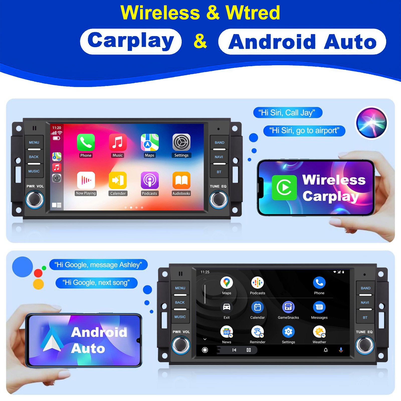 For Jeep Wrangler JK/Dodge/Chevrolet 7'' Android Car Radio Carplay Android Auto Mirrorlink DSP Rear View FM BT GPS WIFI SWC