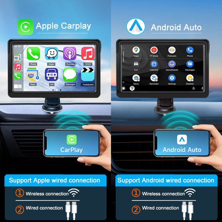 wireless carplay universal 7inch carplay screen portable display car radio player android auto apple carplay