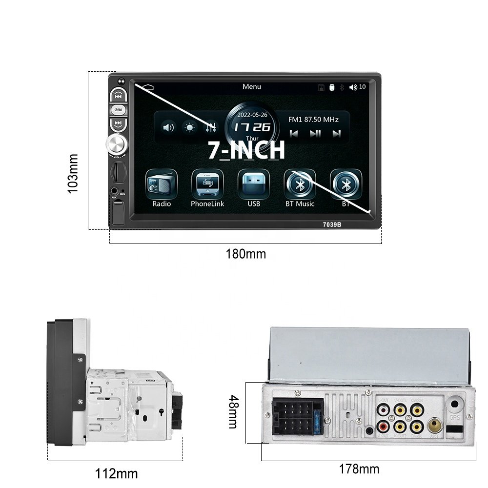 Podofo 7'' Single Din Car Stereo with Carplay Android Auto 1 Din Car Radio Car MP5 Player BT FM EQ Aux In+ Mic Auto Electronics
