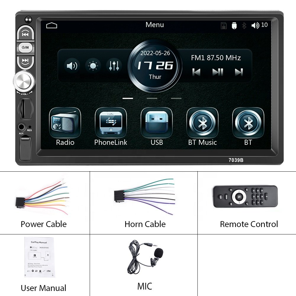 Podofo 7'' Single Din Car Stereo with Carplay Android Auto 1 Din Car Radio Car MP5 Player BT FM EQ Aux In+ Mic Auto Electronics