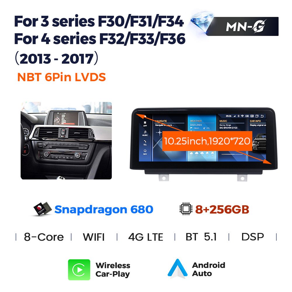 ID8 Android12 Auto Radio For BMW 3 Series F30 F31 F34 BMW 4 Series F32 F33 F36 2013-2019 1920*720 DSP Car DVD Player No DVD