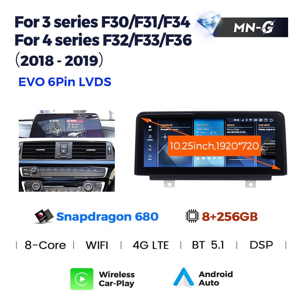 ID8 Android12 Auto Radio For BMW 3 Series F30 F31 F34 BMW 4 Series F32 F33 F36 2013-2019 1920*720 DSP Car DVD Player No DVD