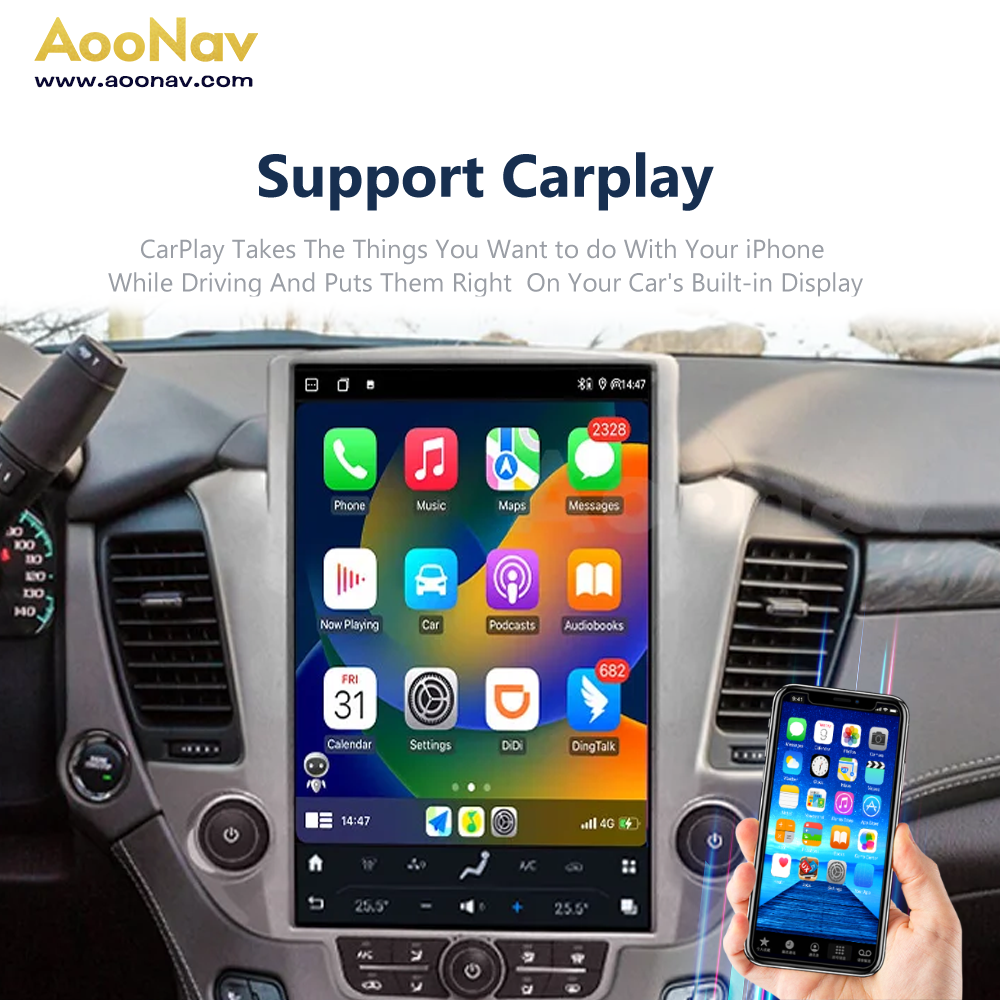 AOONAV 14.4 Inch IPS QHD Touch Stereo Screen GPS Navigation Carplay For GMC Yukon Chevrolet Tahoe Suburban 2015-2022 Head Unit
