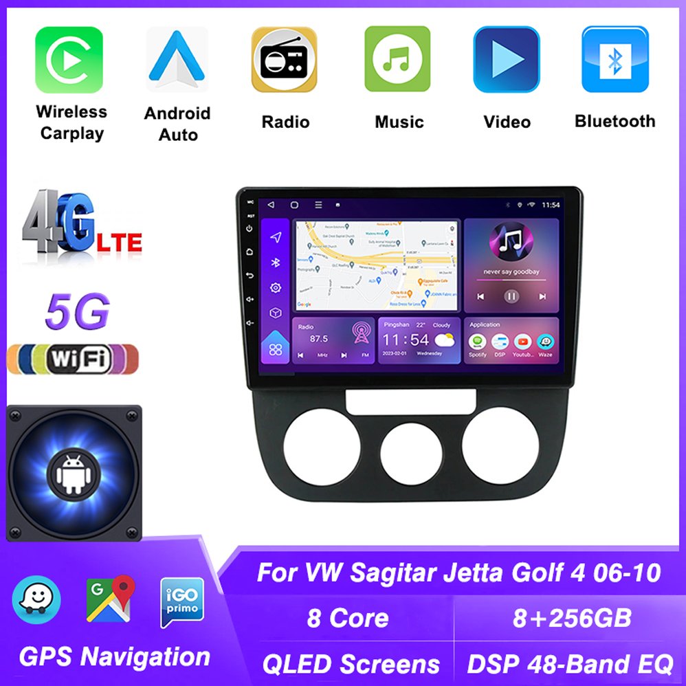 5G WIFI 6 wireless chip car android radio player for For VW Sagitar Jetta 5 MT AT Golf 4 2006-2010 GPS navigation with Carplay