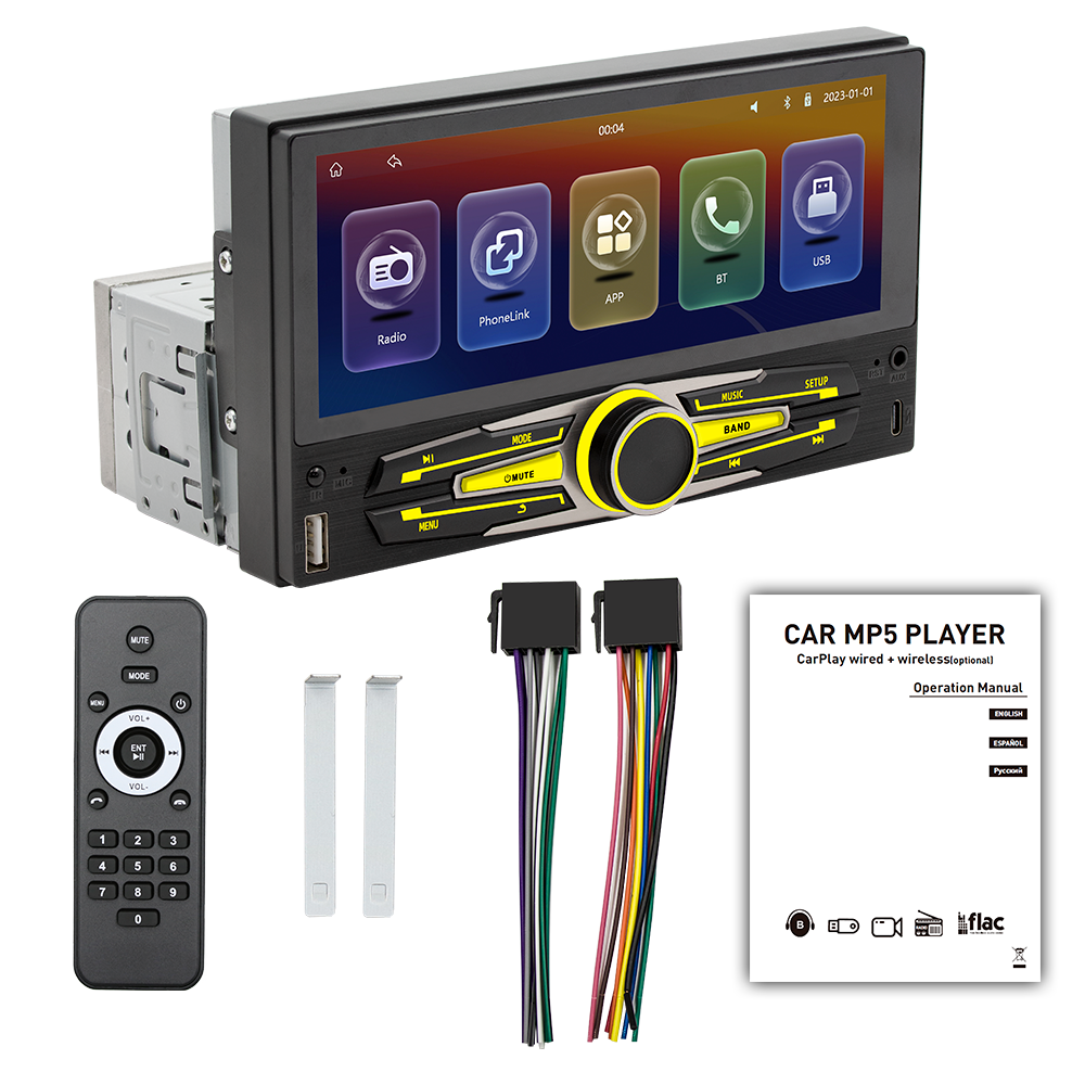 BQCC 6.86 inch 1Din Car Stereo Radio Vehicle Electronics Wireless Carplay Android Auto Mirror Link MP5 Player BT FM RDS AUX