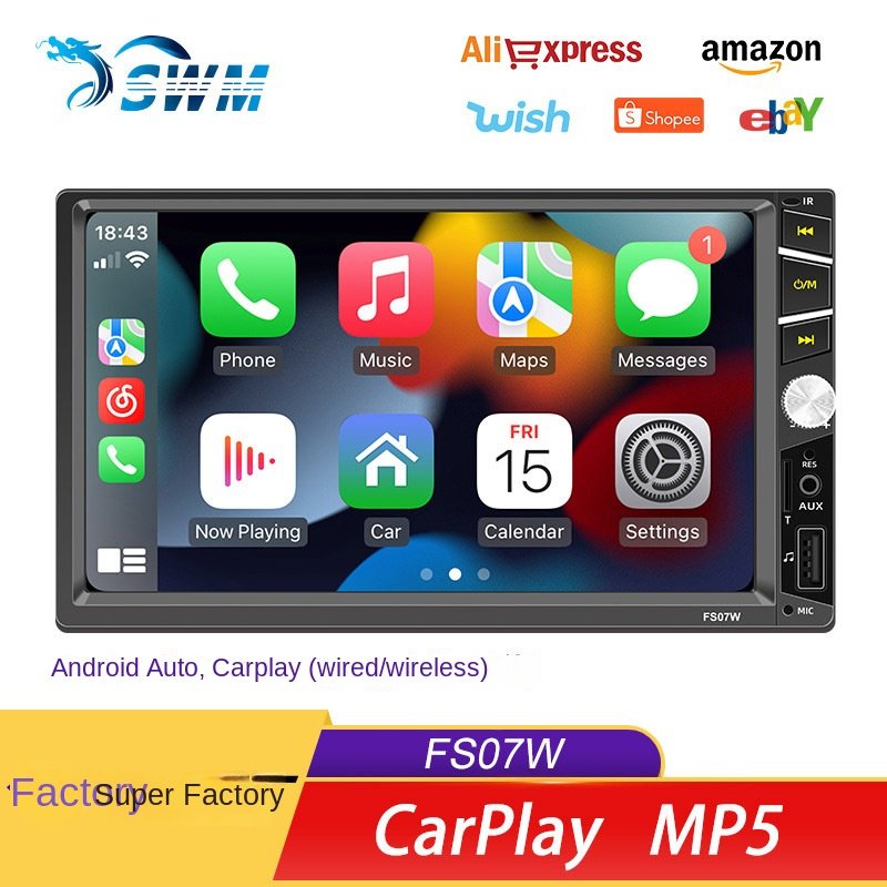 7-Inch Car MP5 Player CarPlay Wireless Reversing MP4 Radio OLED Dashboard USB Connection Android/Linux OS 1-Year DVD