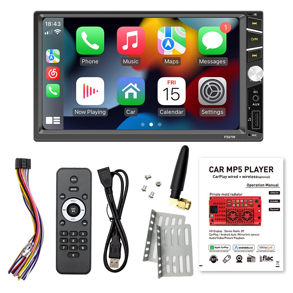 7-Inch Car MP5 Player CarPlay Wireless Reversing MP4 Radio OLED Dashboard USB Connection Android/Linux OS 1-Year DVD