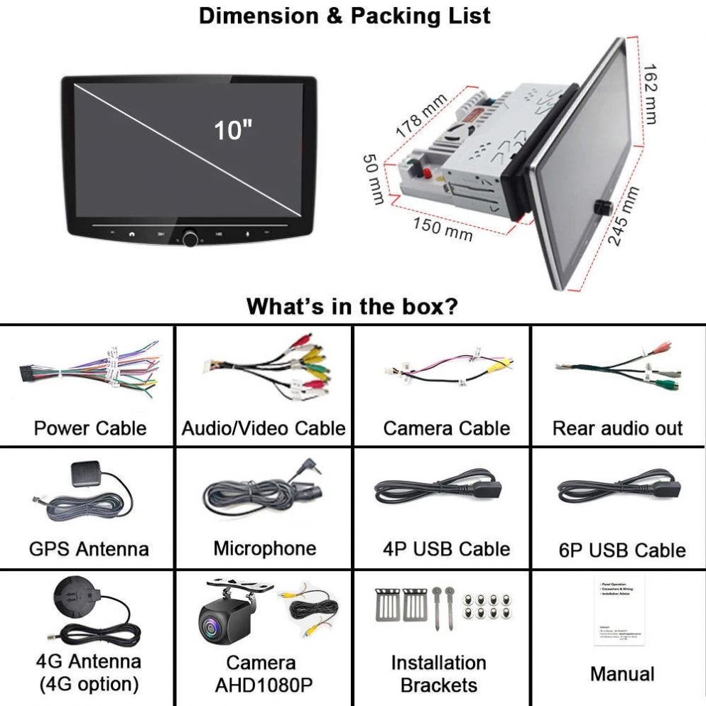 Android 12 auto Carplay 4Core 1 Din 10.1" Car Radio GPS Multimedia Player Universal WIFI Audio for Nissan Toyota Kia VW