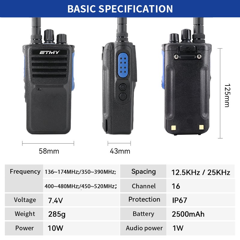 Oem 10w DMR Digital Two way radio ET-D330 VHF UHF IP67 USB Type c chargingWalkie talkie with gps