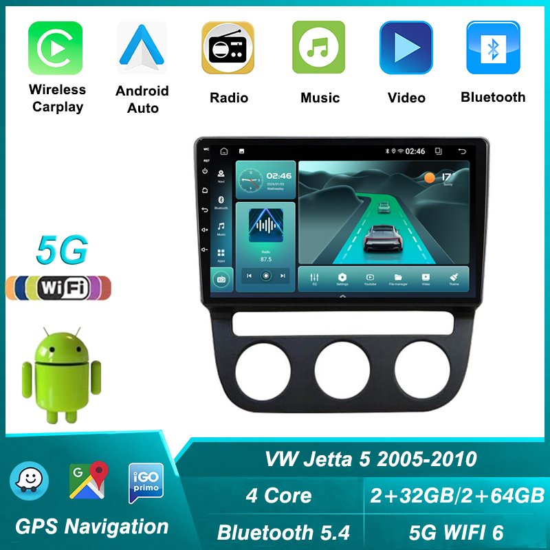 2+32G Android Radio For Volkswagen VW Jetta 5 2005 2006 2007 2008 2009 2010 Car Autoradio Video Multimedia Player GPS 5G Wifi BT