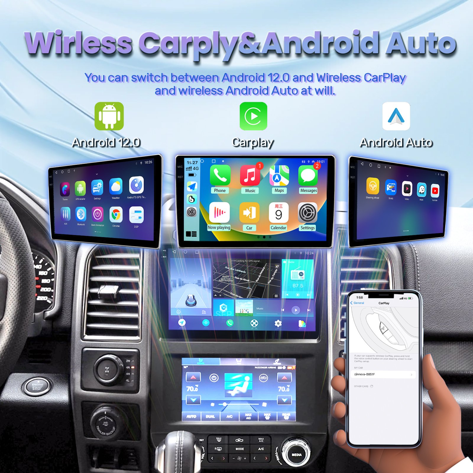 8 Core 4+64g Ford F150 Car Radio 9+7 inch Car Stereo GPS Navigation For Ford F150 2015-2021 Up And Down Screens